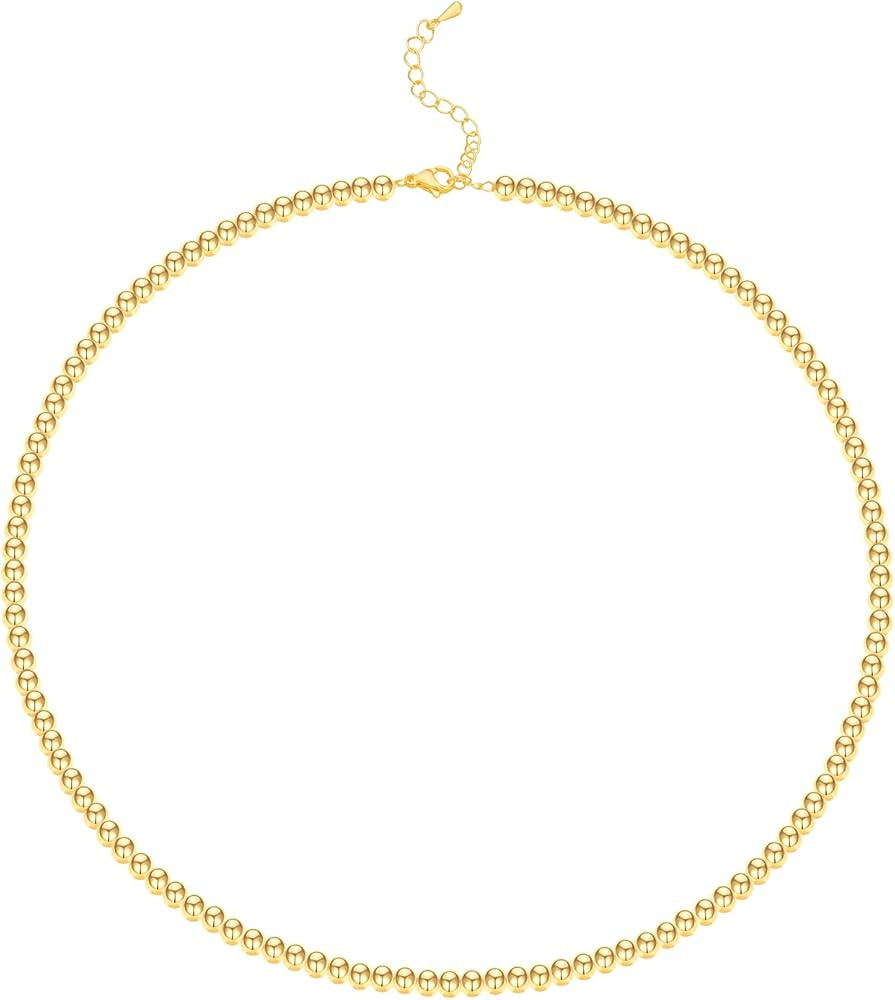 Reoxvo Dainty Gold Chain Choker Necklace for Women 14K Real Gold Plated Paperclip/Herringbone/Bea... | Amazon (US)