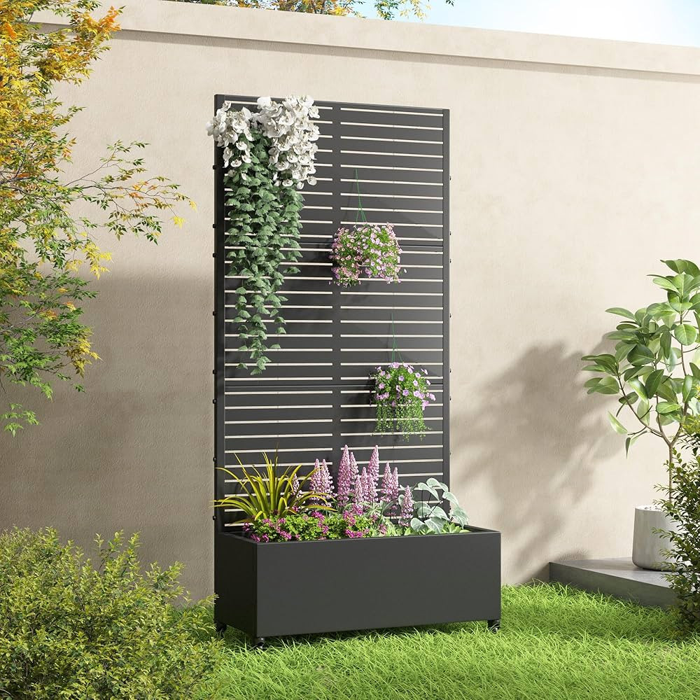 71"x47"x16" Metal Raised Garden Bed with Trellis, Trellis with Planter Box for Backyard Patio Bal... | Amazon (US)