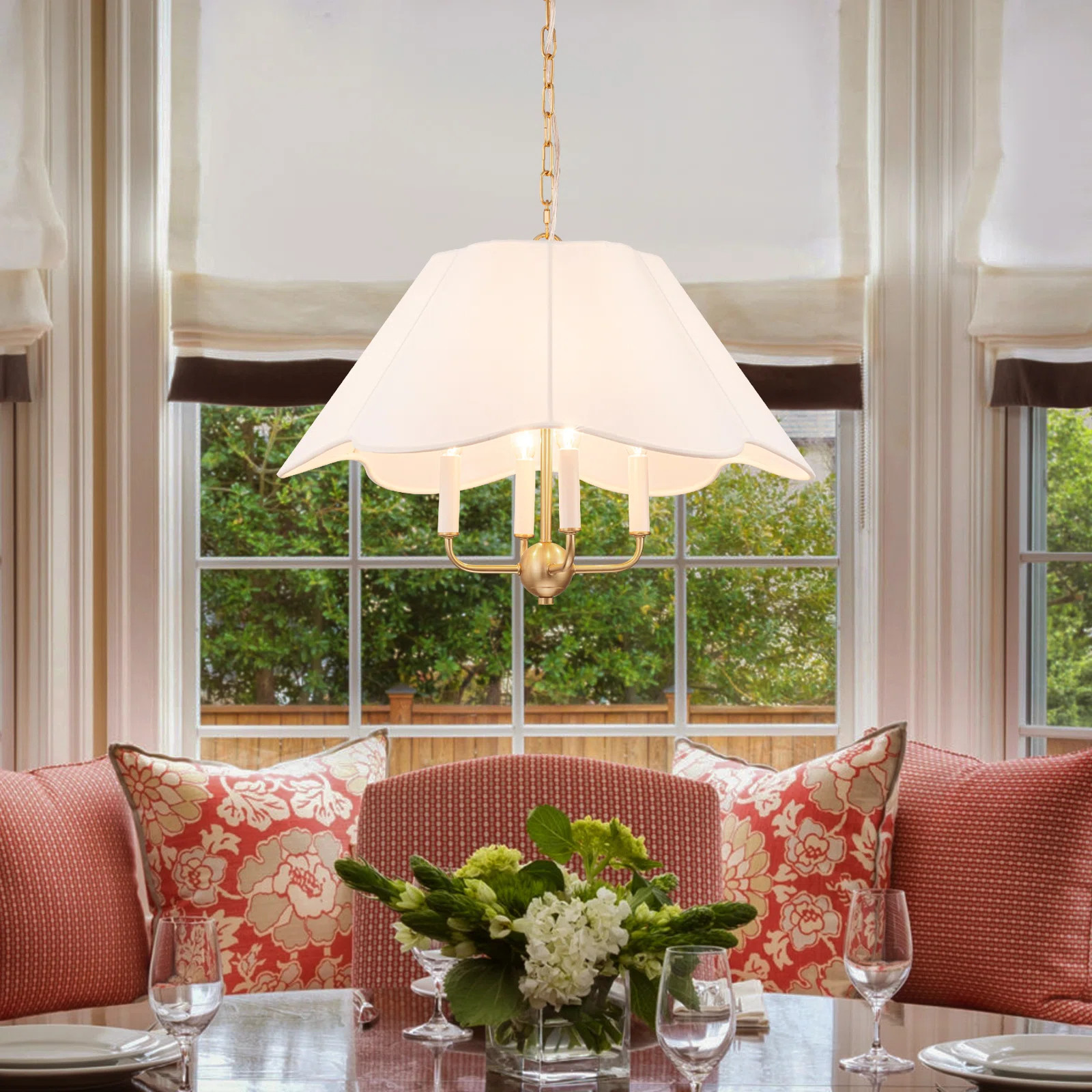 23" 4-Light Scalloped Flower Fabric Shade Chandelier | Wayfair North America