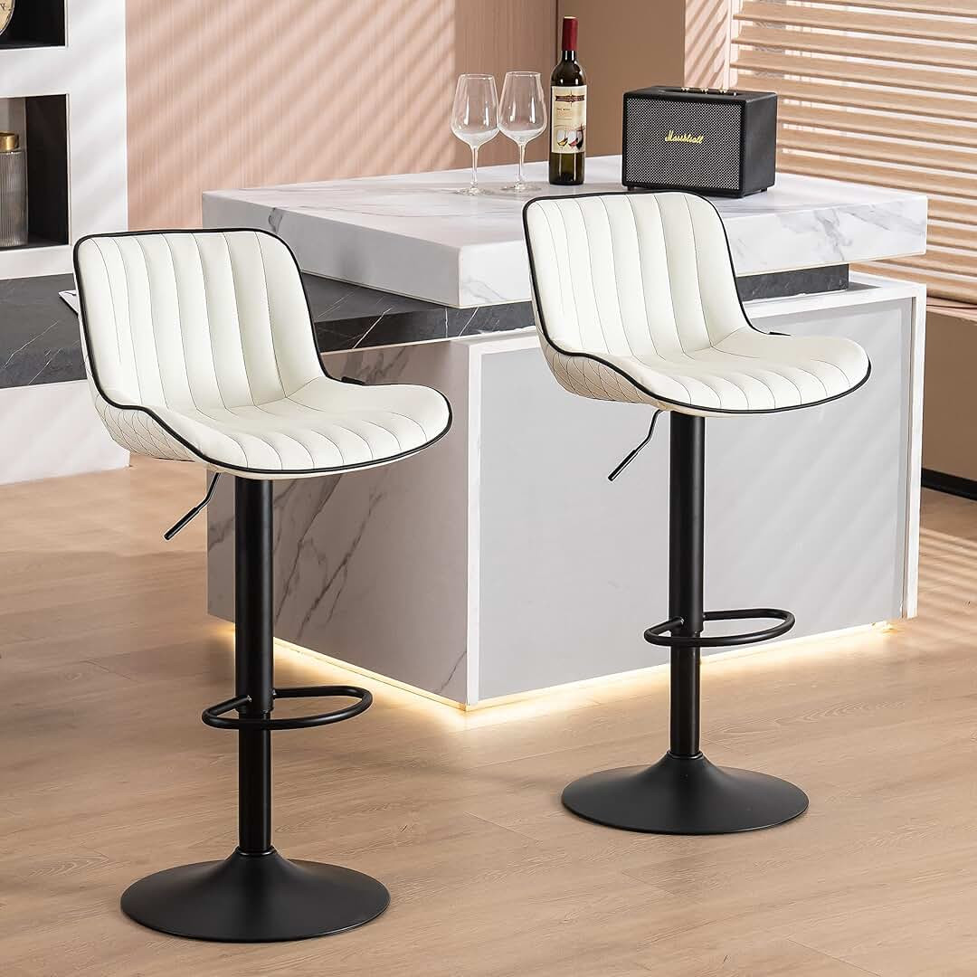 YOUNUOKE White Upholstered Bar Stools Set of 2 Counter Height Modern Adjustable Swivel Bar Chairs wi | Amazon (US)