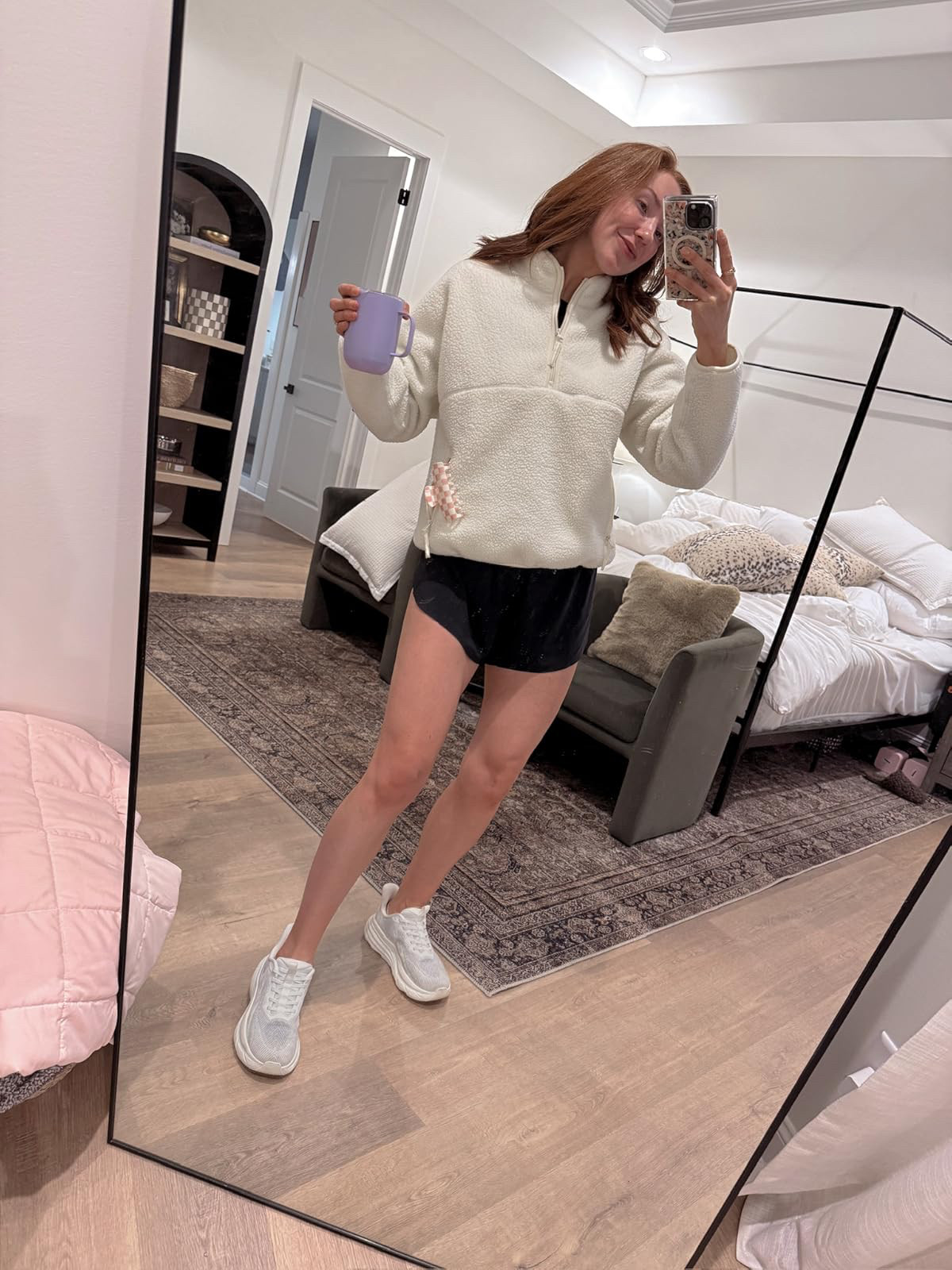 Feeling cozy in this fluffy sweatshirt, along with my Ember mug that keeps my coffee nice and hot.💜 These shorts are super comfy for running errands! 

 #LTKootd #LTKmomlife #LTKActive