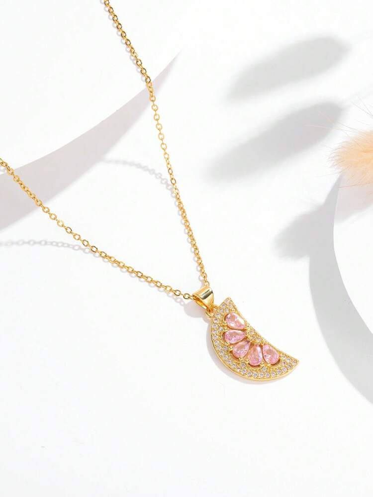 1pc Glamorous Cubic Zirconia Orange Pendant Necklace For Women For Daily Decoration | SHEIN
