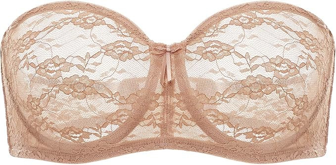 DOBREVA Women's No Padding Strapless Lace Bra Underwire Multiway See-Through | Amazon (US)