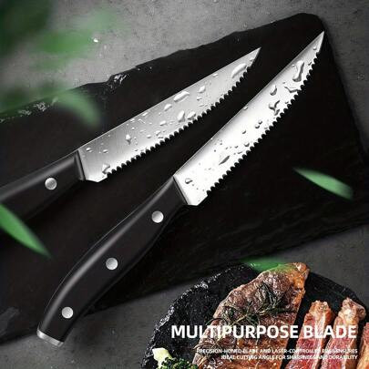 Steak Knife Set, 4.4-Inch Serrated Sharp Resistant Dining Knife, German Stainless Steel High Carbon Steel Full Tang Forging, Rust Proof And Easy Maint | SHEIN