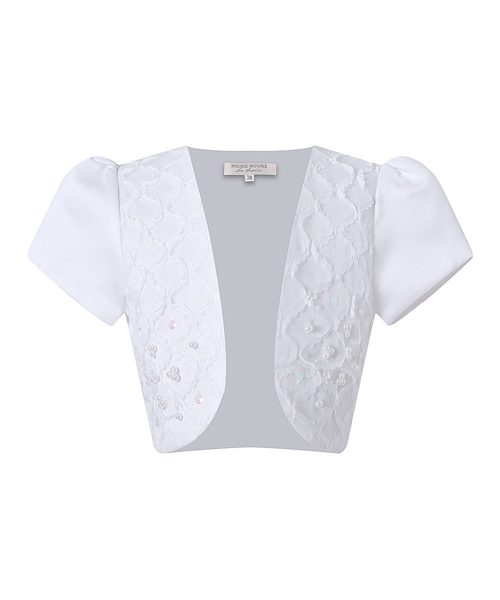 Richie House Girls' Boleros White - White Imitation Pearl-Accent Bolero - Toddler & Girls | Zulily