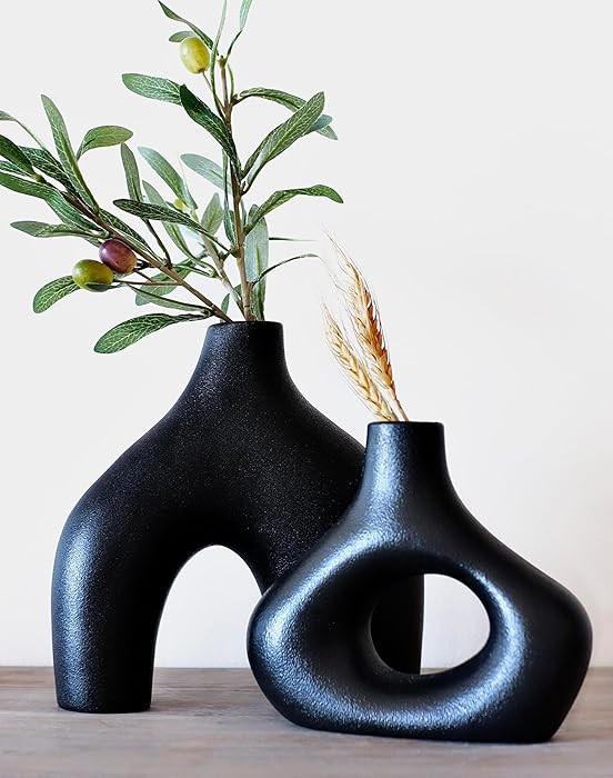 Carrot's Den Donut Vase, Set of 2 - Minimalist Nordic, White Ceramic Hollow Donut Vase Decor | Ta... | Amazon (US)