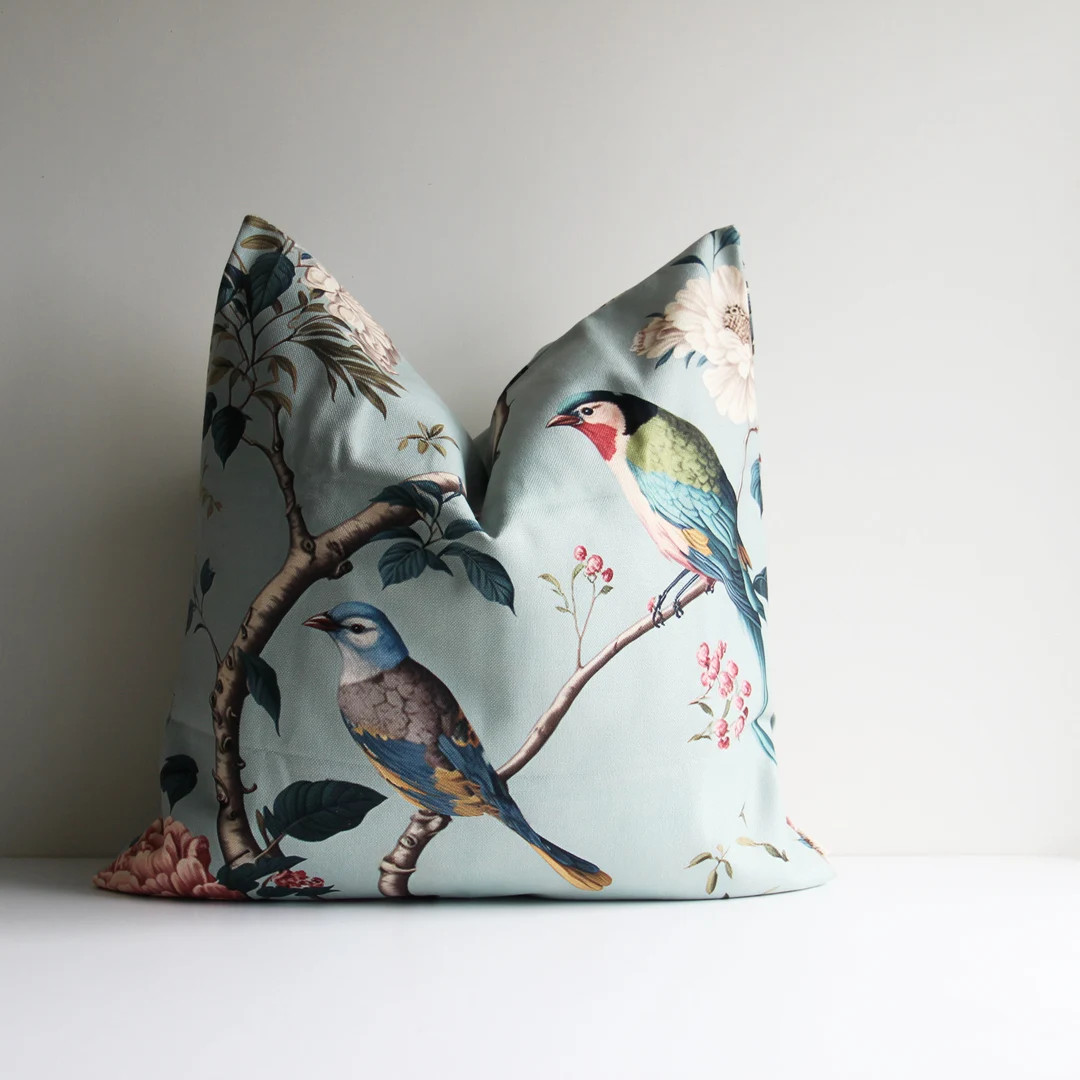 Birds and Florals Chinoiserie Throw Pillow Cover - Chinoise Exotique Scenic Cushion Cover, Old Fa... | Etsy (US)