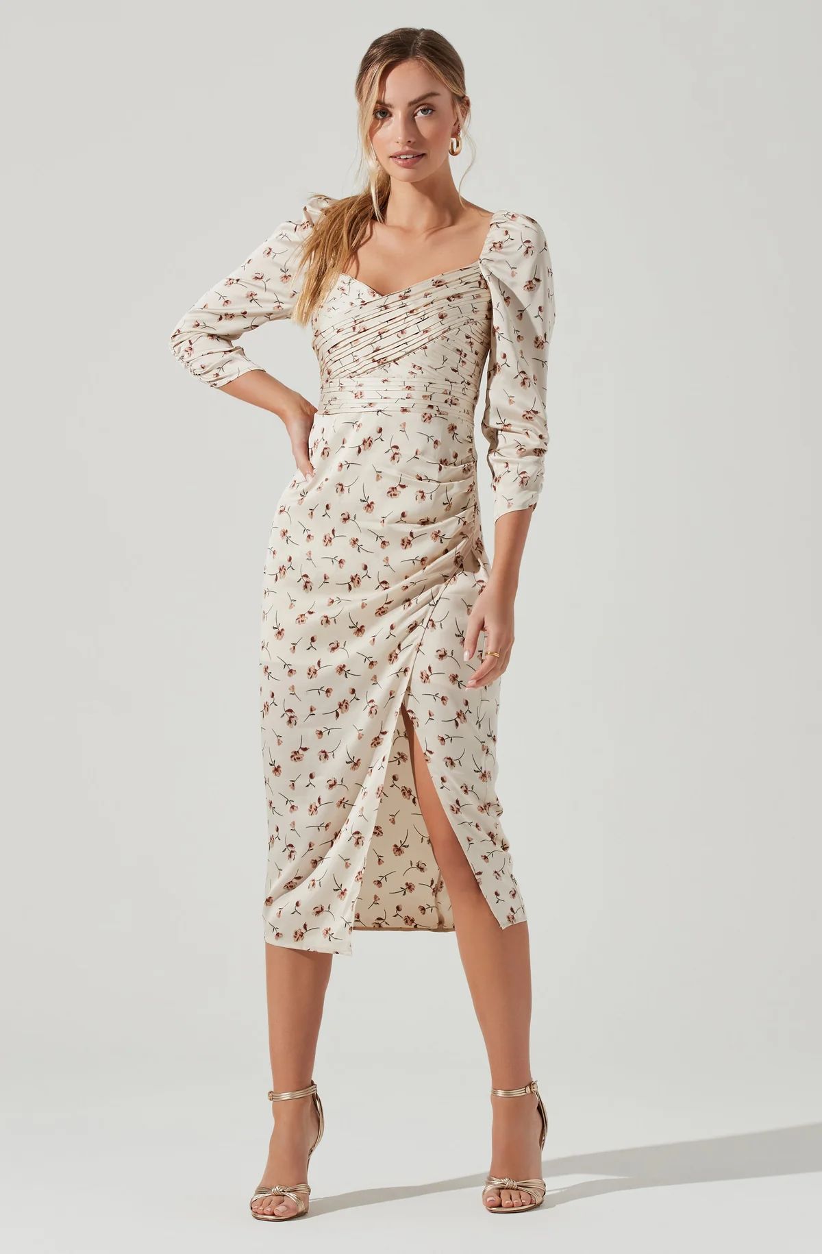 Evana Floral Half Sleeve Midi Dress | ASTR The Label (US)