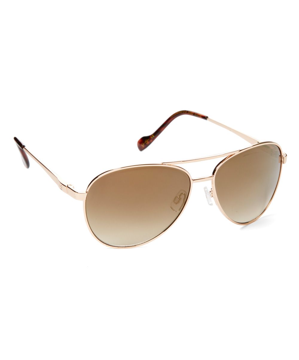 Jessica Simpson Collection Women's Sunglasses GLDTS - Brown & Gold Aviator Sunglasses | Zulily