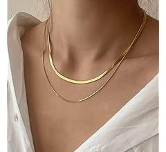 14K Gold Plated Dainty Choker Necklace for Women Girls | Snake Chain, Cuban Link, Paperclip, Ball... | Amazon (US)