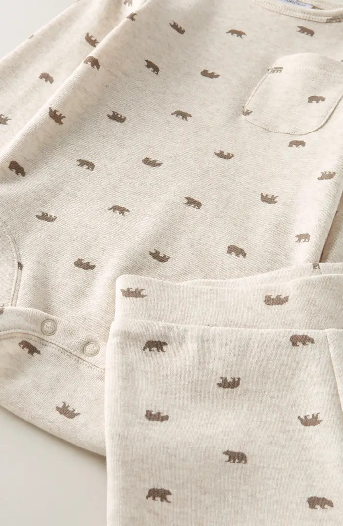 Bear Print Long Sleeve Cotton Bodysuit & Leggings Set | Nordstrom
