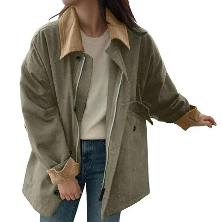 Women's Oversized Barn Jacket Button Down Canvas Coat with Corduroy Lapel Collar Fall Fashion Outerwear | Walmart (US)