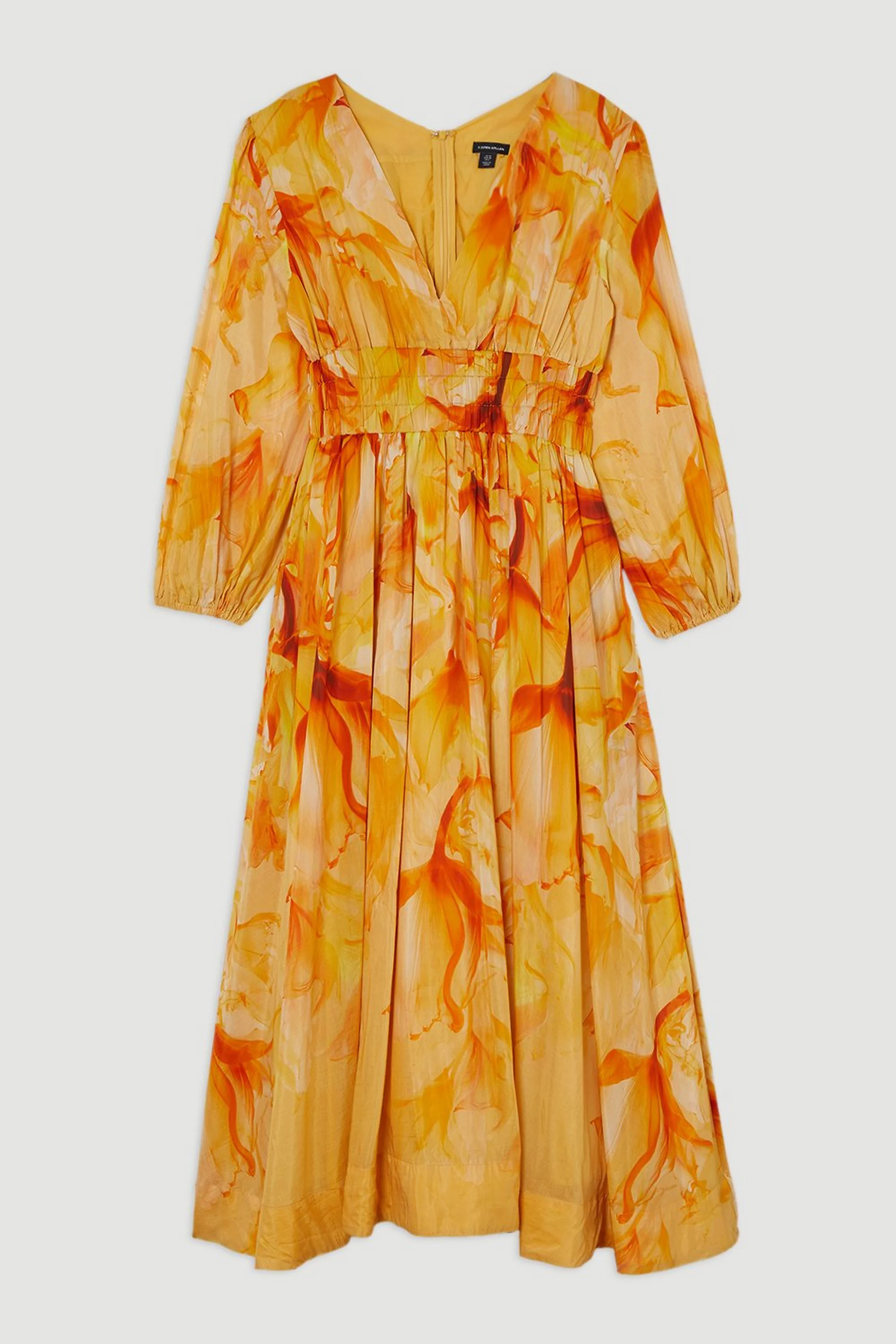 Ombre Floral Silk Cotton Plunge Maxi Dress | Karen Millen UK + IE + DE + NL