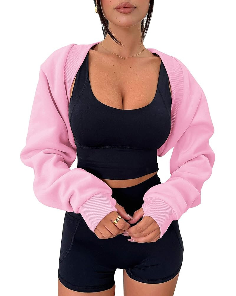 Zwurew Women's Bolero Shrug Long Sleeve Cropped Sweatshirt with Thumb Hole Workout Shrugs Open Fr... | Amazon (US)