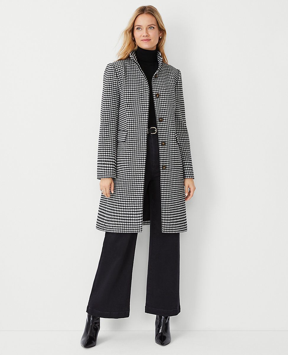 Houndstooth Wool Blend Tailored Funnel Neck Coat | Ann Taylor (US)