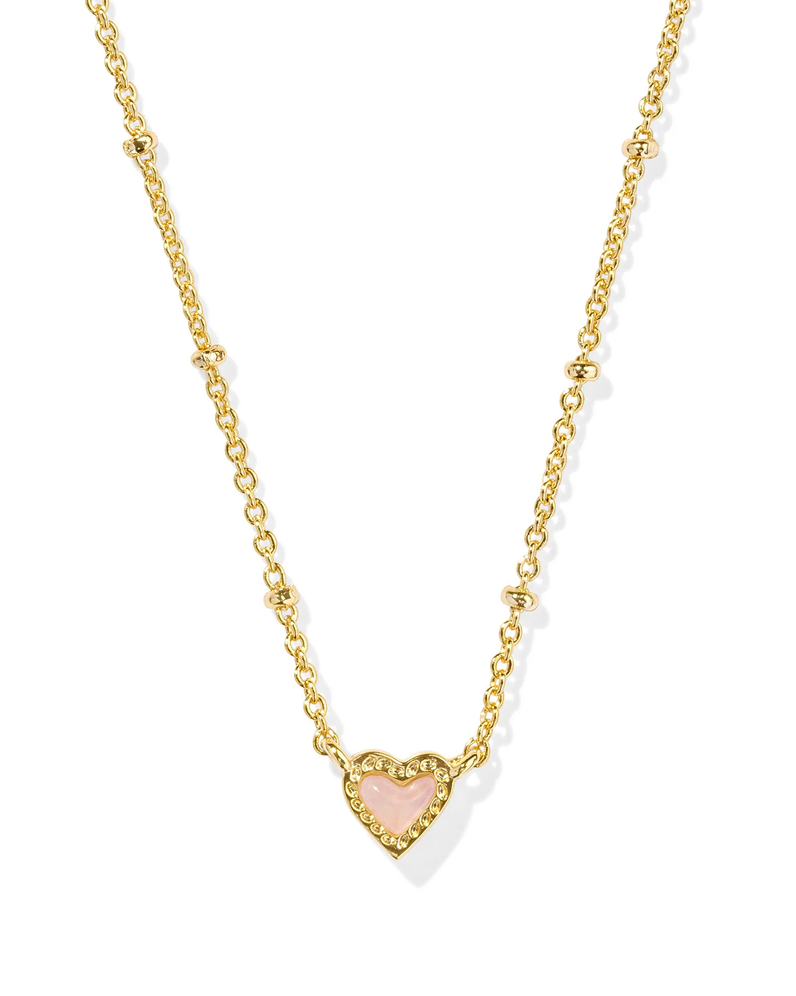 Mini Ari Heart Gold Satellite Short Pendant Necklace in Rose Quartz | Kendra Scott
