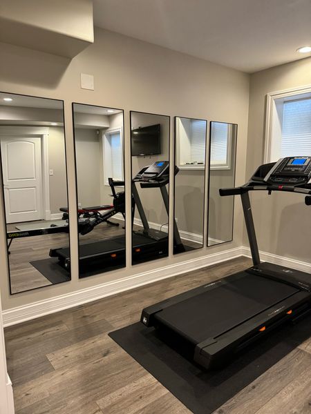 Our gym mirrors were such a good Walmart find! We used double sided tape + hardware it comes with to put them on the wall. 

#LTKFitness #LTKHome #LTKSaleAlert