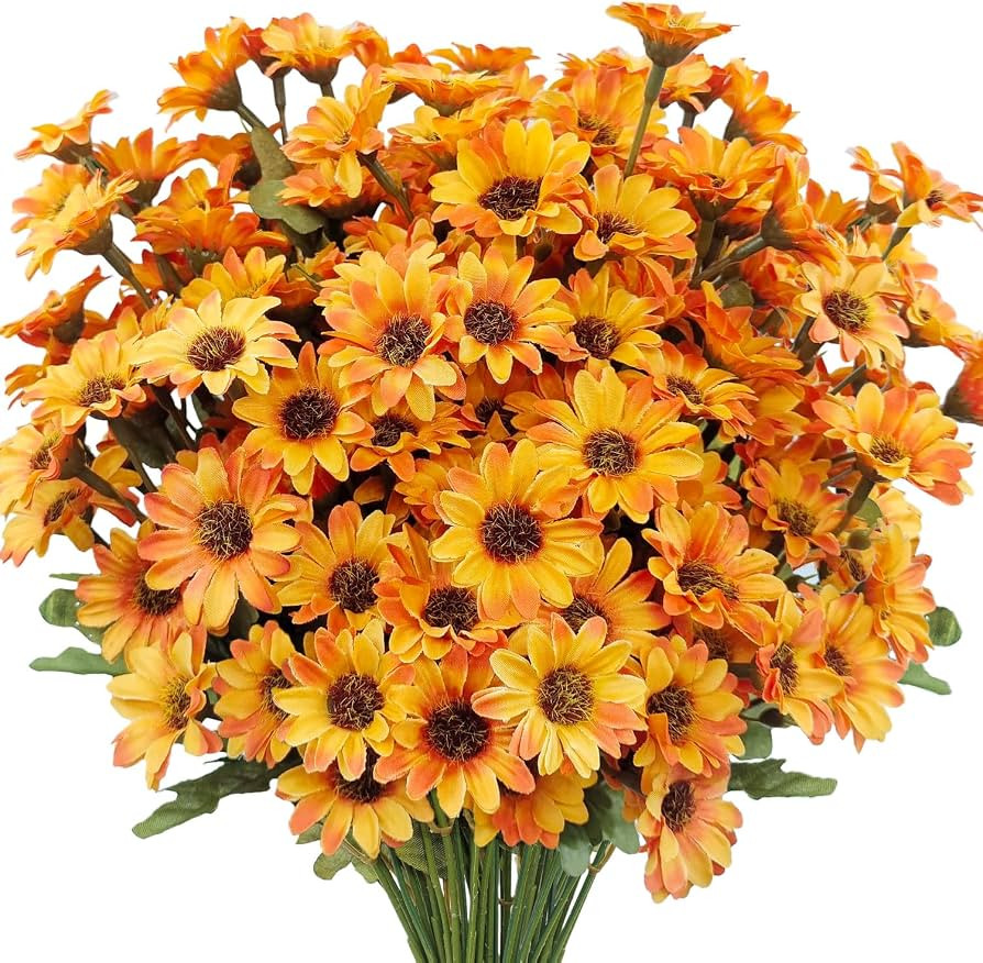 10 Bundles Artificial Fall Flowers Fake Mums Outdoor No Fade Faux Silk Daisy Bulk Plants Flower A... | Amazon (US)