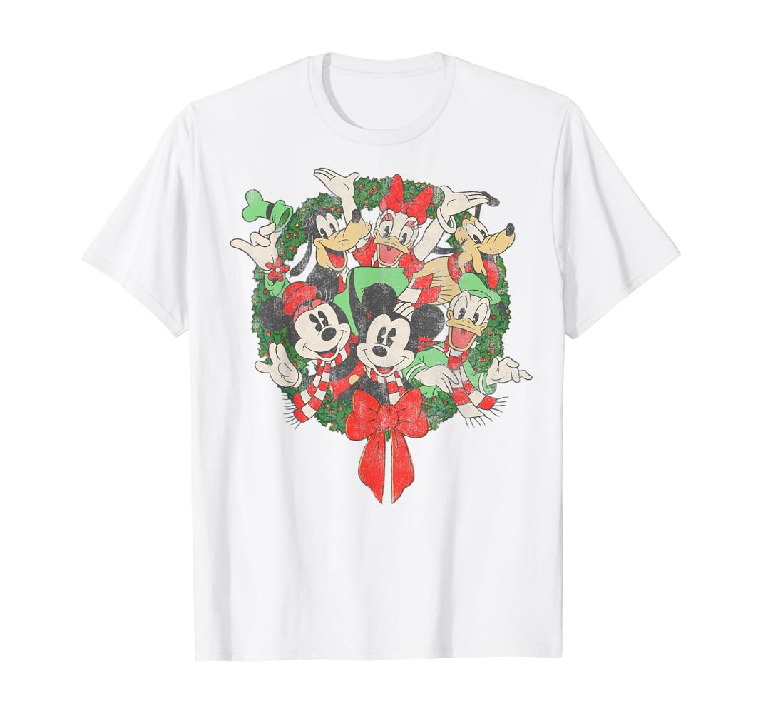 Disney Group Shot Christmas Wreath T-Shirt | Amazon (US)