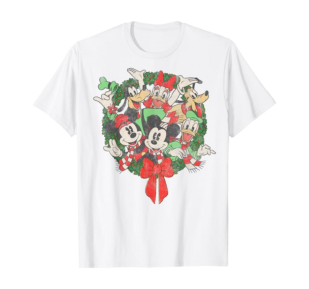 Disney Group Shot Christmas Wreath T-Shirt | Amazon (US)