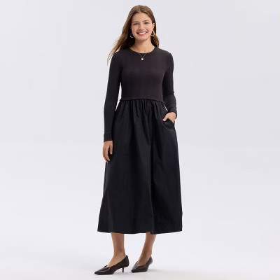 Women's Long Sleeve Woven Knit Midi Sweater Dress - A New Day™ | Target