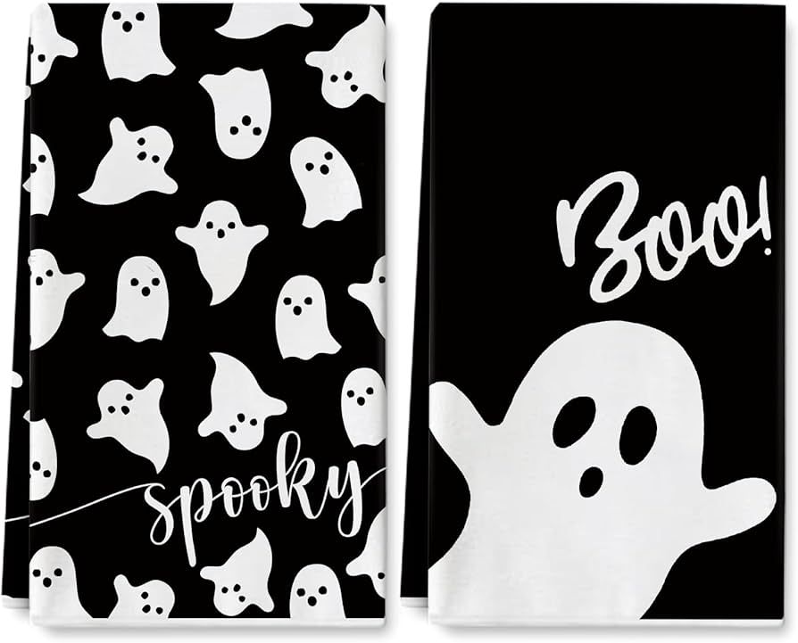 AnyDesign Halloween Kitchen Towel 18 x 28 Inch Black White Ghost Dishcloth Scary Hand Drying Tea ... | Amazon (US)