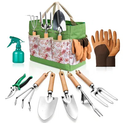 9-Piece Garden Tools - Heavy-Duty Stainless, Storage Bag, Green Gardening Gift | Wayfair North America