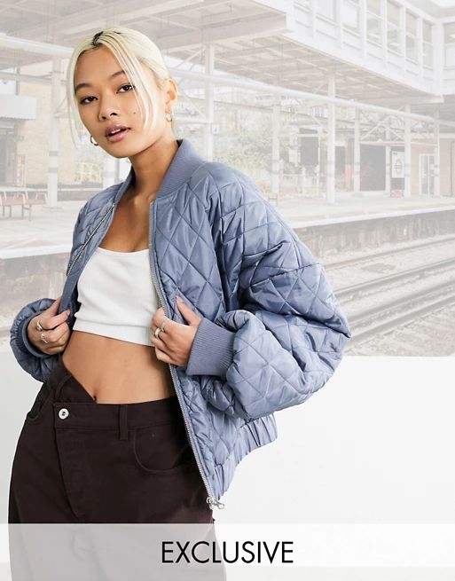 COLLUSION quilted bomber jacket in blue | ASOS (Global)