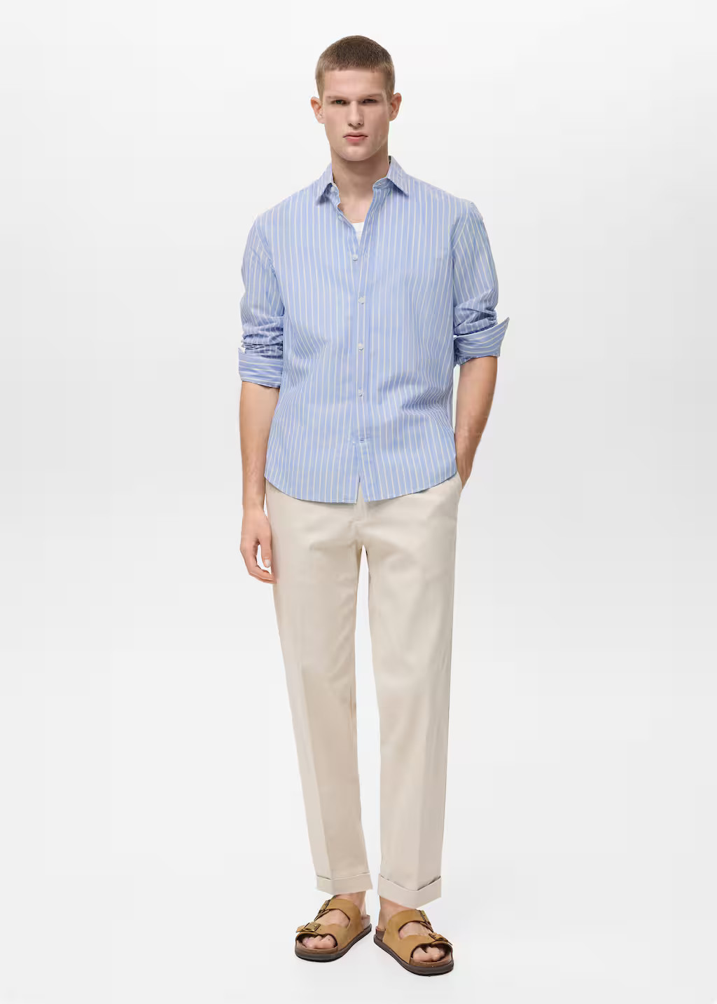 Striped cotton linen shirt blue - Men - XS - MANGO MAN | Mango (US/MX/AU)