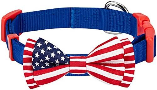 Blueberry Pet 2 Patterns Patriotic Spirits American Flag USA Adjustable Bowtie Blue Dog Collar - Han | Amazon (US)