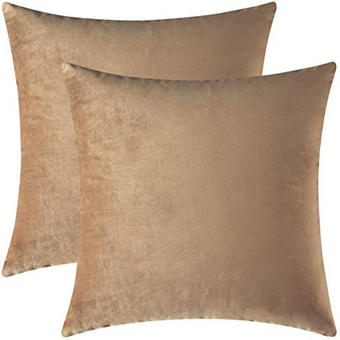 Mixhug Set of 2 Cozy Velvet Square Decorative Throw Pillow Covers for Couch and Bed, Tan, 18 x 18... | Amazon (US)