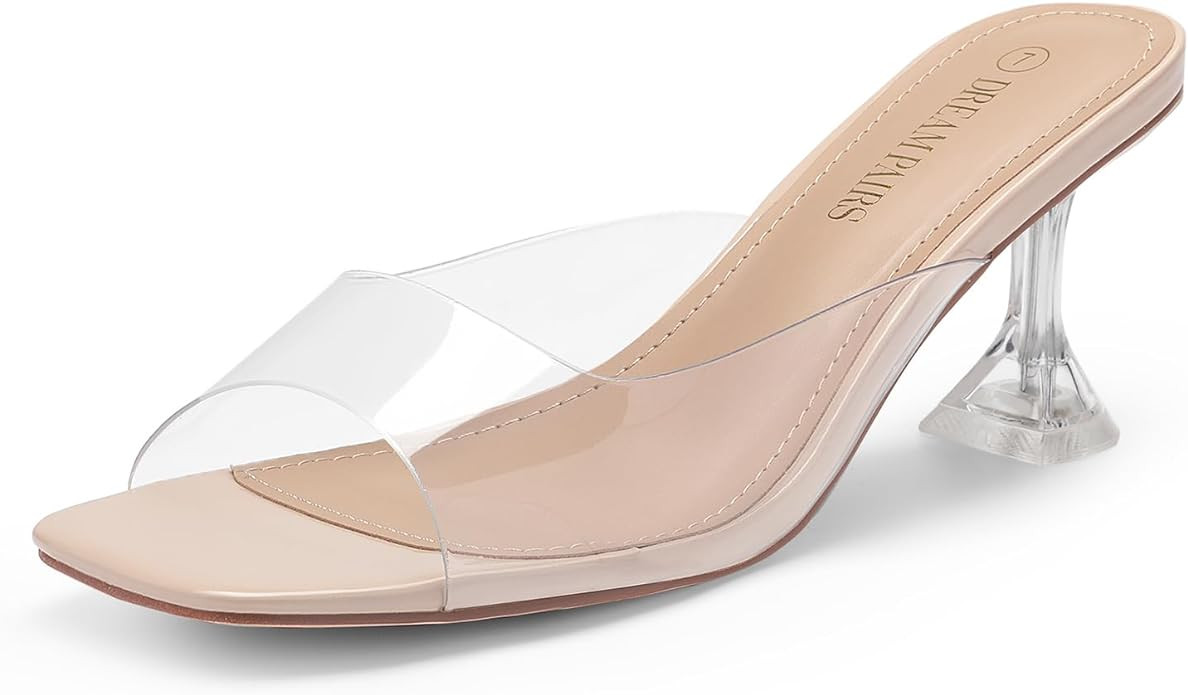 DREAM PAIRS Women’s Clear Heels Square Toe High Stiletto Mules Slip on Wedding Dress Heel Sanda... | Amazon (US)