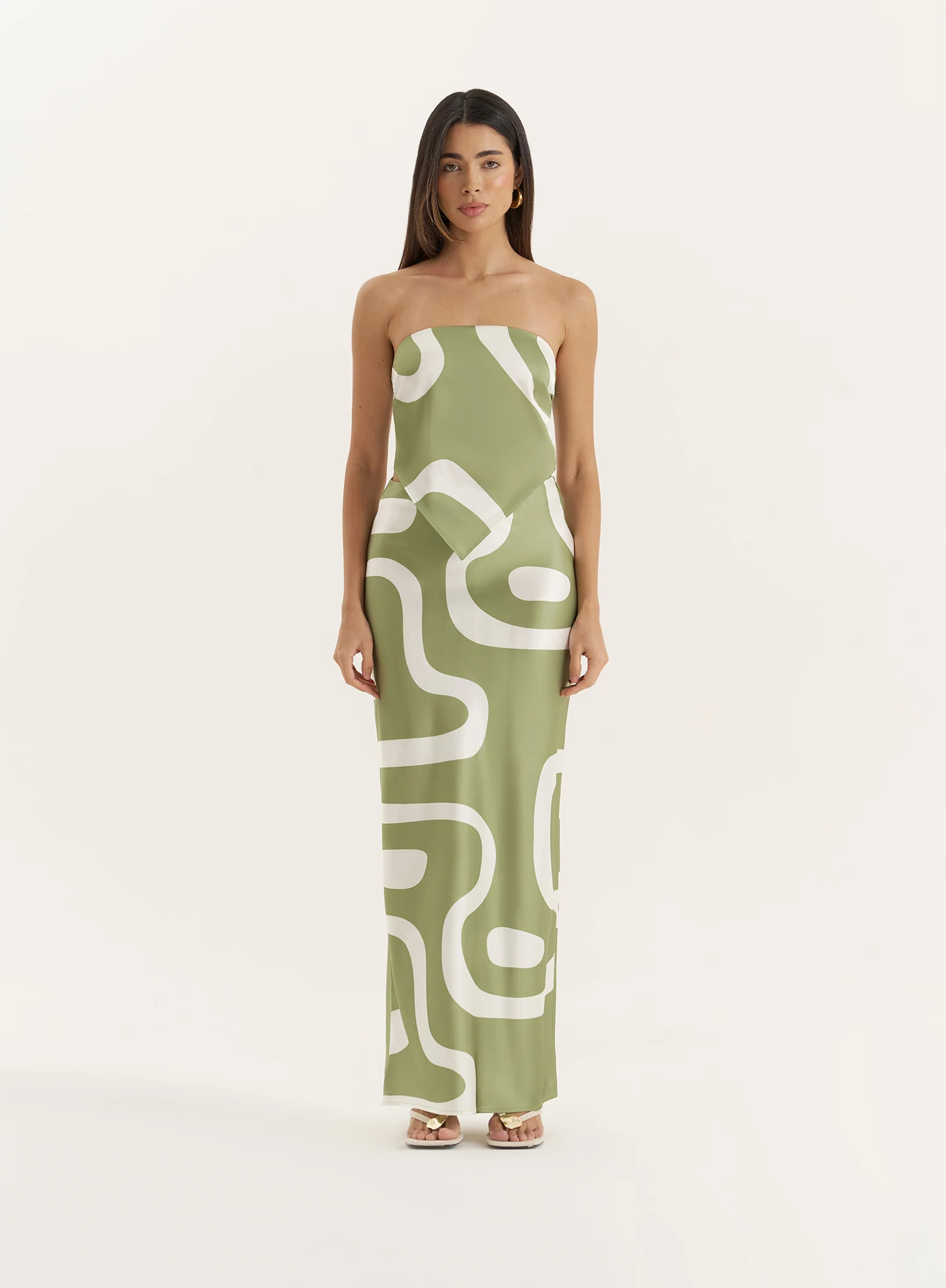 Green Abstract Print Satin Maxi Skirt- Iris | 4th & Reckless