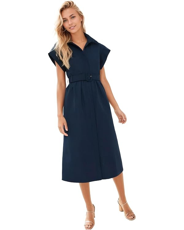 Ladyful Women Casual Button Down Shirt Dress Short Wing Sleeve Buiness Midi Shirt Dress with Belt... | Amazon (US)