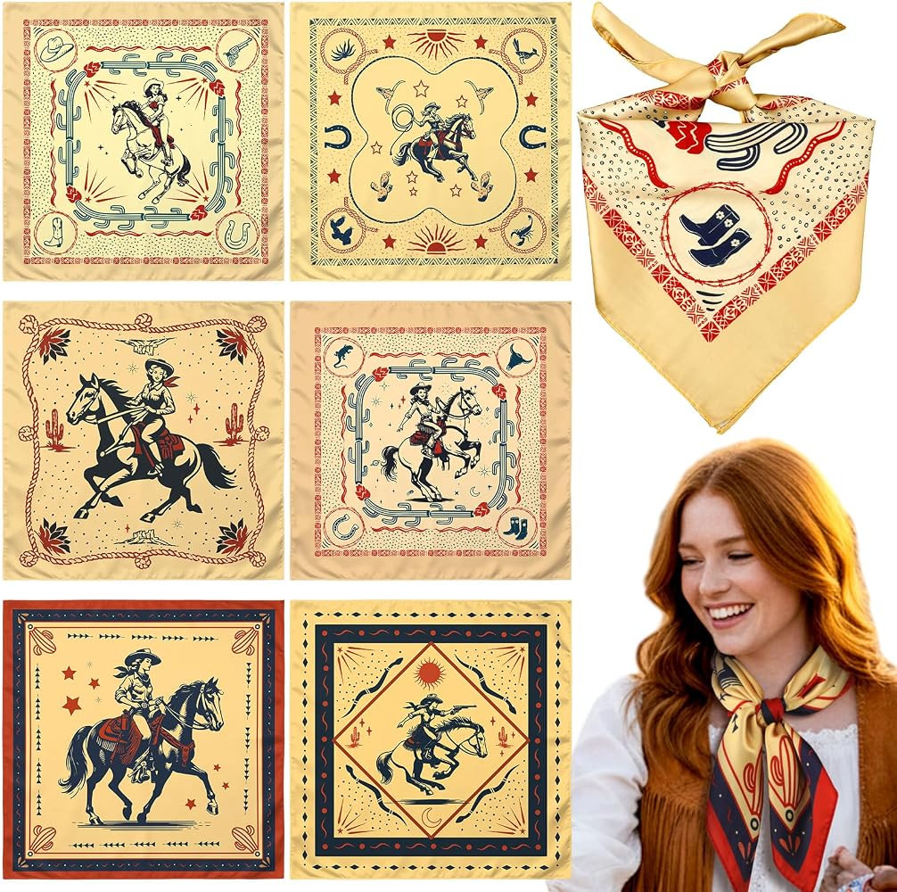 6/12 Pcs Western Cowgirl Bandanas Gifts Bulk 21 x 21'' Wild Rags for Women Western Cowgirl Cowboy... | Amazon (US)