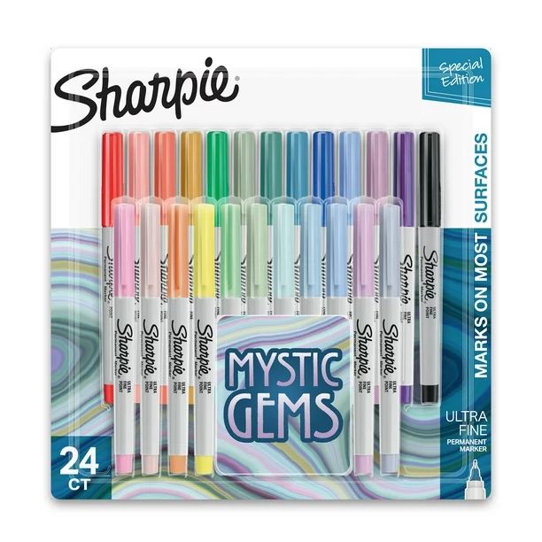 Sharpie Permanent Mystic Gem Markers, Ultra-Fine Point, Assorted, 24 Count | Walmart (US)