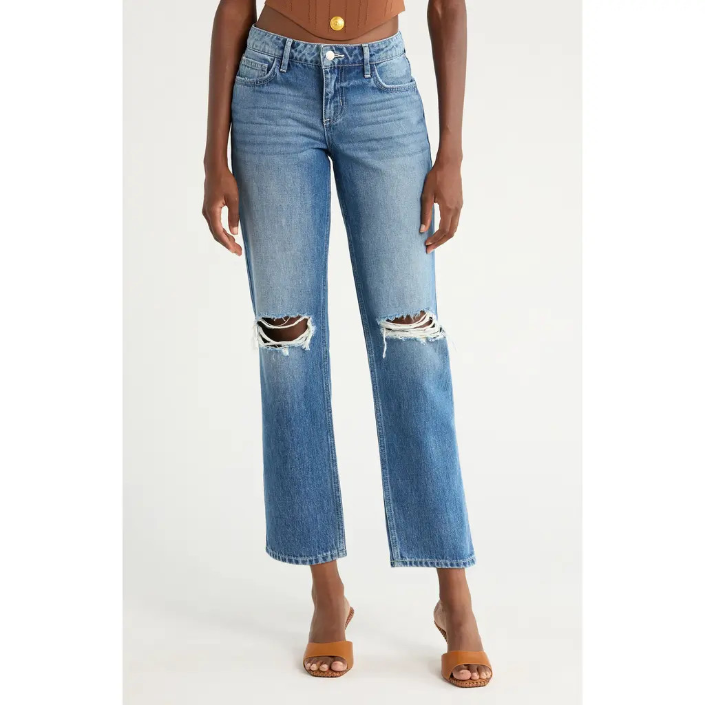 L'AGENCE Nevia Low Rise Slouch Straight Leg Jeans in Woodrow Destruct at Nordstrom Rack, Size 32 | Nordstrom Rack
