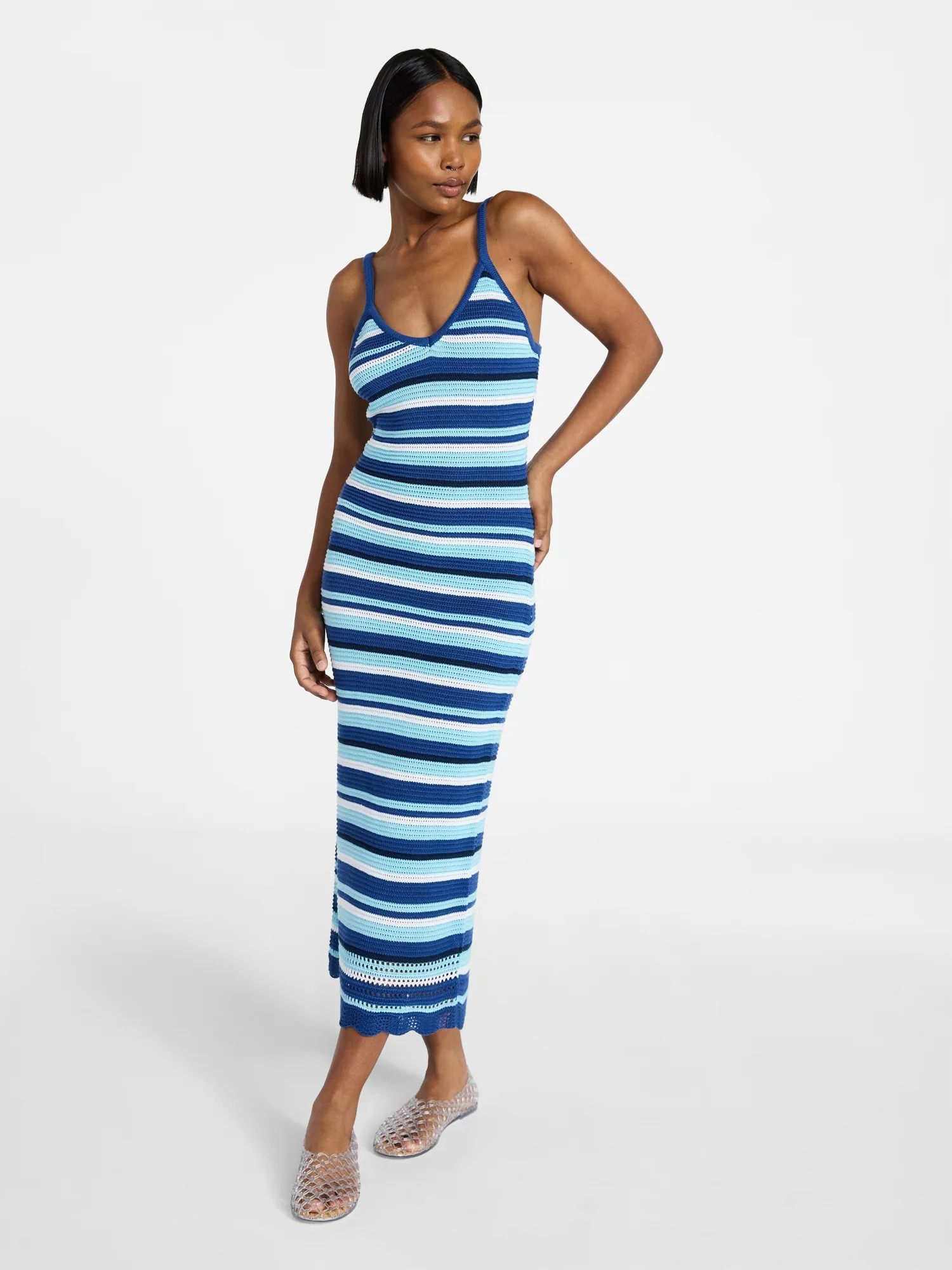 No Boundaries Cotton Crochet Cami Midi Dress, Women's XXS-XXL | Walmart (US)