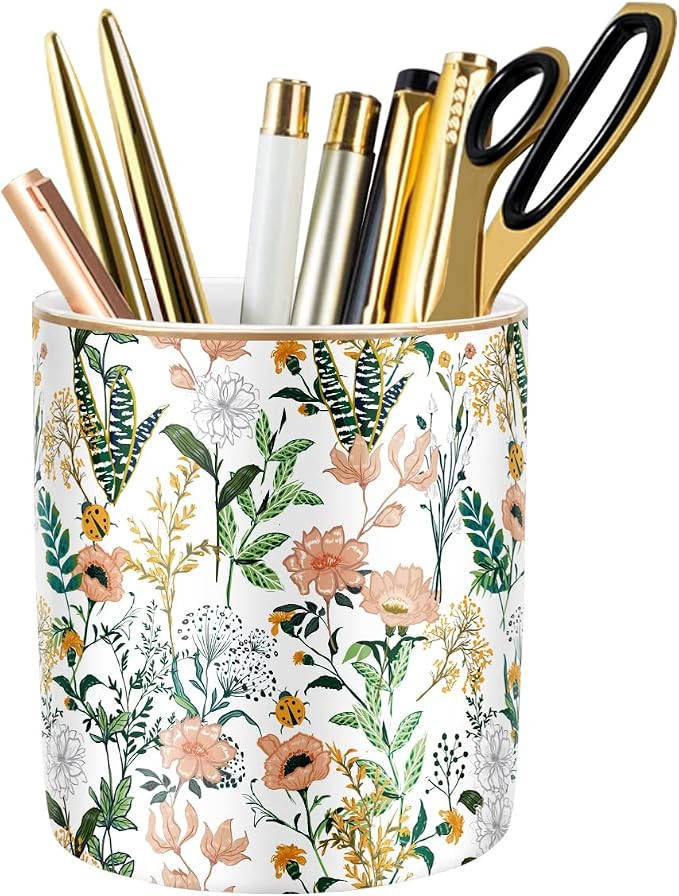 Large Capacity Colored Pen Holder for Desk, Ceramic Pencil Holder Pen Cup Marker Holder Makeup Br... | Amazon (US)