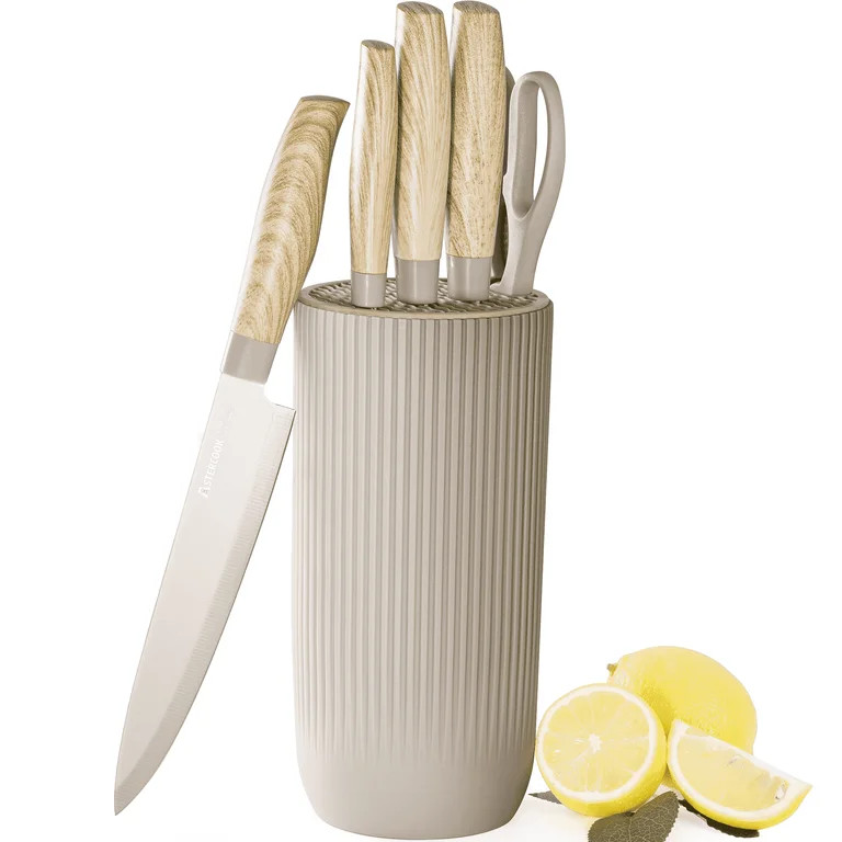 Astercook 6 Piece Beige Knife Set, Kitchen Knives Block Sets with Healthy Anti-Rust Coating, Stai... | Walmart (US)
