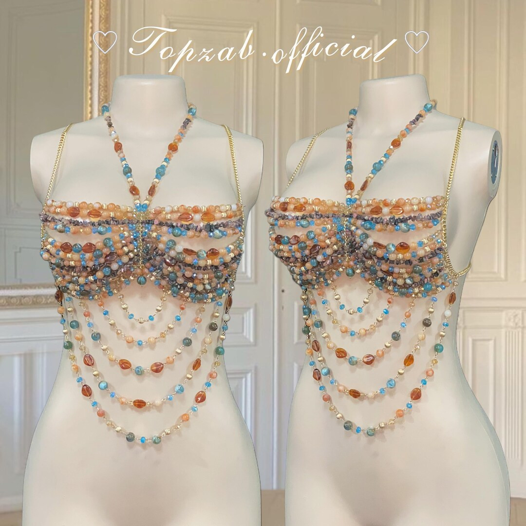 Rave Outfits , Bead Stone Bra Custom Body Chain Bra , Handmade Bikini , Festival Outfits , Glass ... | Etsy (US)