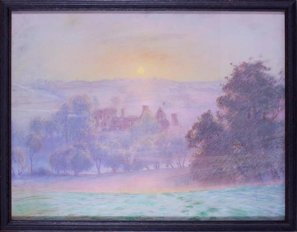 American 20th century landscape painting of Eccleston Abbey UK by Horton, pastel | 1stDibs
