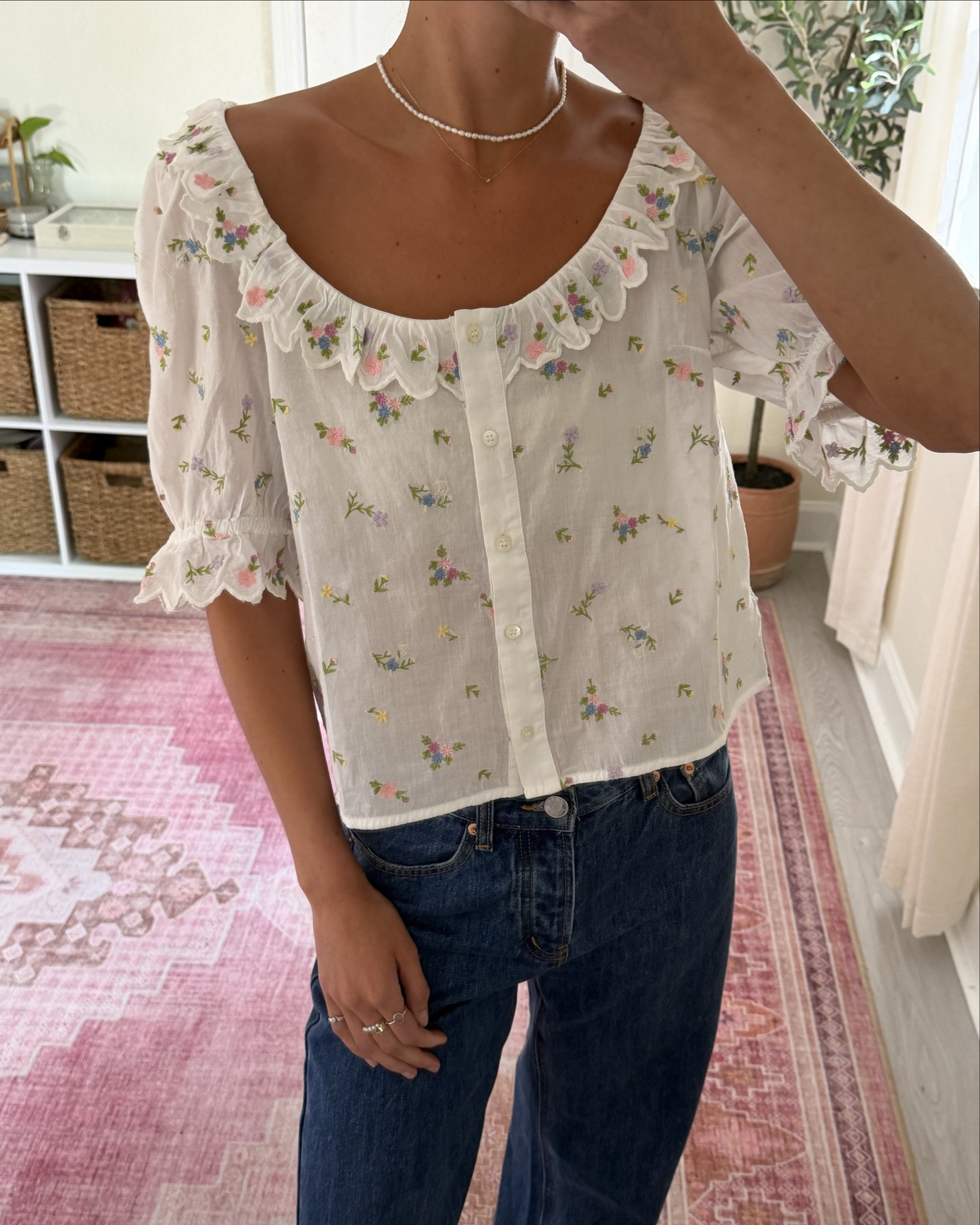 Easter outfit 🐣🌸 Size 2 in the blouse from Sézane and a 23 in the jeans from PARKE!!! 

#LTKootd #LTKSeasonal