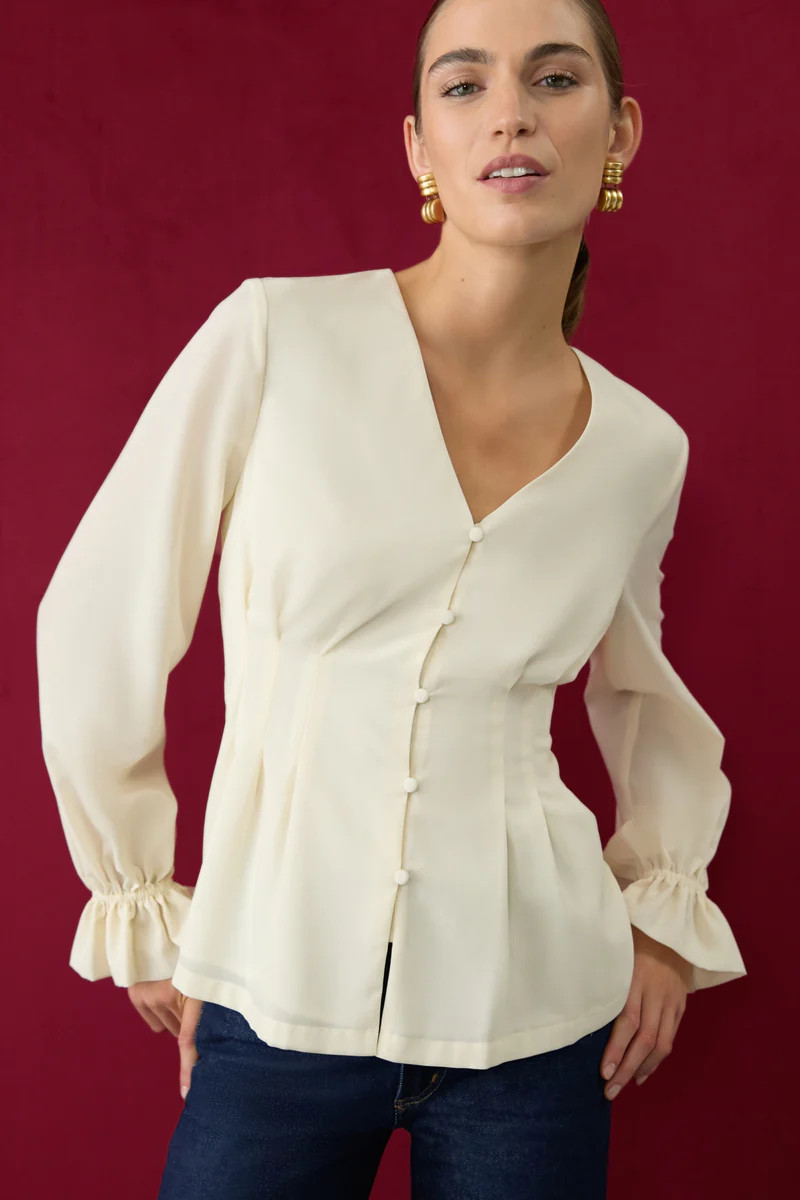 Ivory Wool Chiffon Madison Blouse | Tuckernuck (US)
