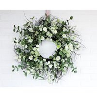27 Silver Drop Eucalyptus Wreath with Farmhouse Wildflower Mix  Large Wreath for Front Door  Year Round Farmhouse Cottage Wreath  Spring | Etsy (US)