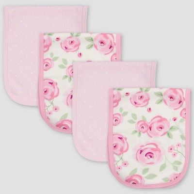 Gerber Baby Girls&#39; 4pk Floral Burp Cloth - Pink/White | Target