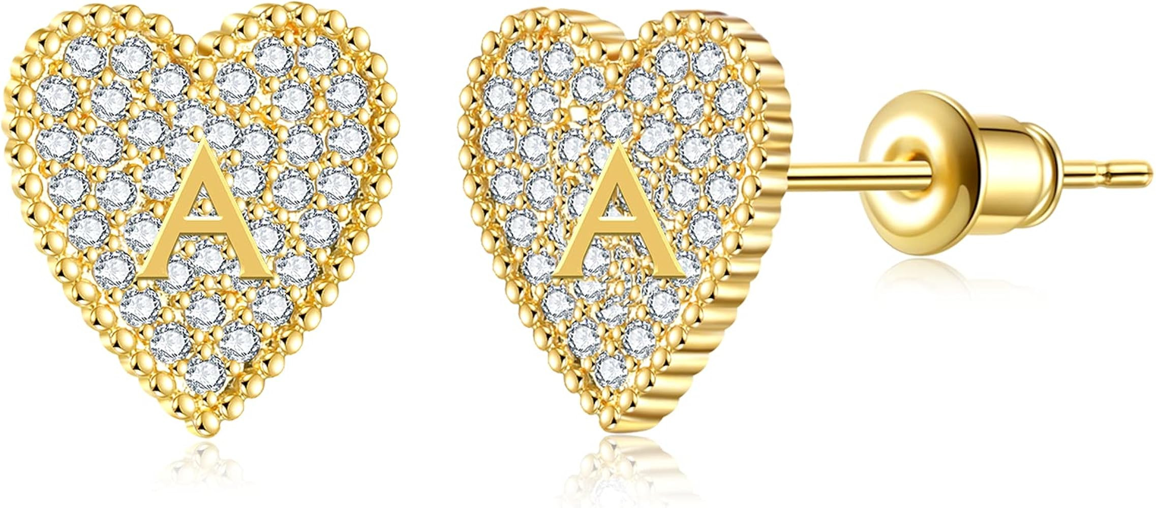 RWQIAN Heart Initial Stud Earrings for Girls, Women's Dainty A-Z Letter Earrings Hypoallergenic 925  | Amazon (US)