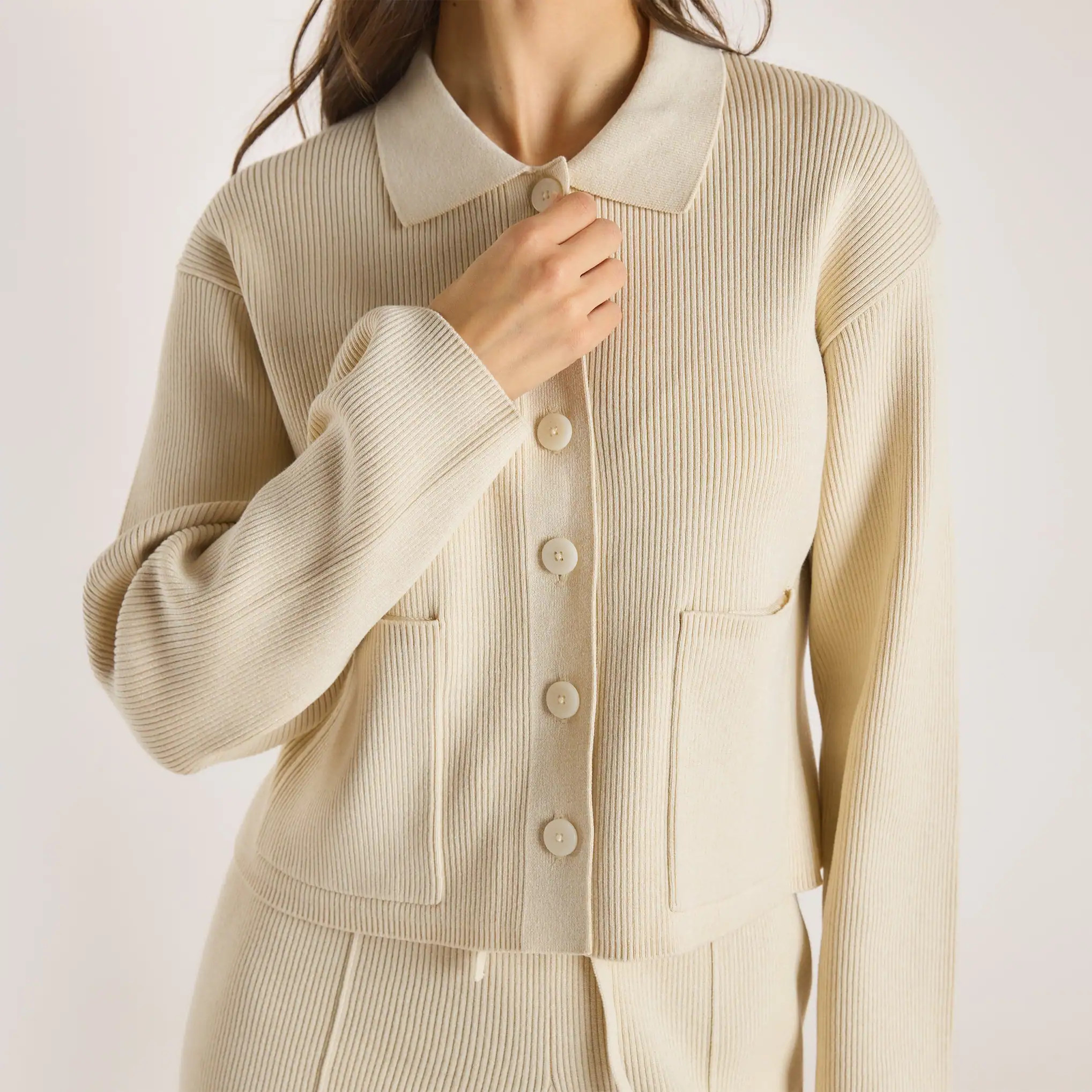 Knitted Oversized Shirt - Cream | Lounge UK