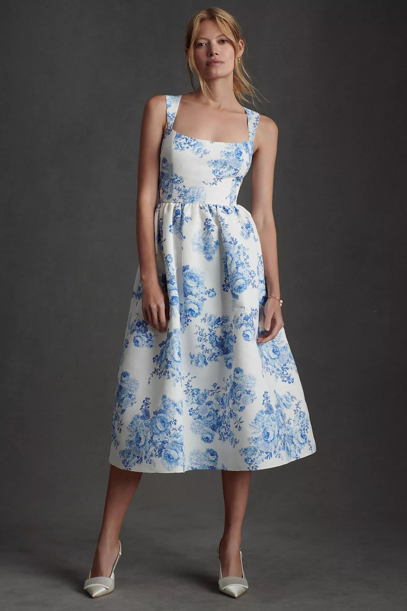 Sachin & Babi Blaine Taffeta Square-Neck Midi Dress | Anthropologie (US)