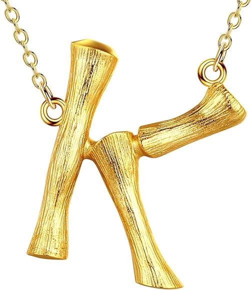 Sideways Bamboo Letter Necklaces Silver/18K Gold/Black Gun Plated Initial Choker Pendant Alphabet... | Amazon (US)